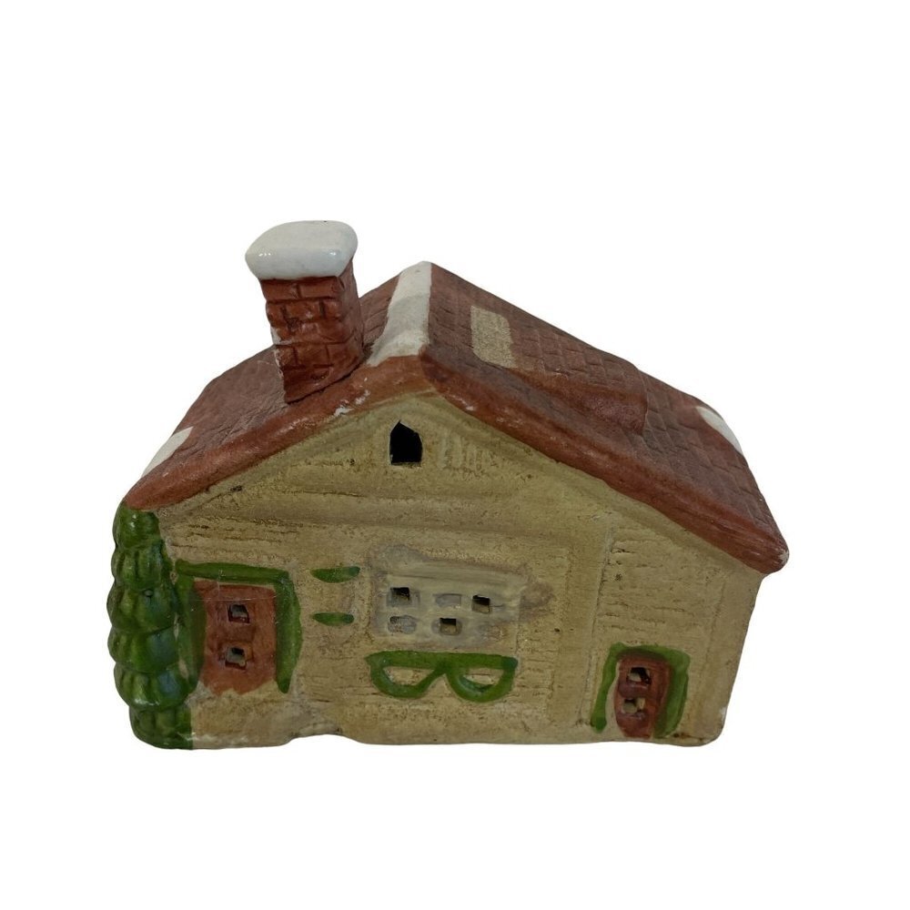 Miniature‎ Christmas Holiday Old Log Cabin Tree Ceramic Primitive